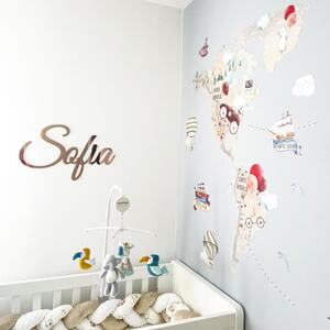 INSPIO-textilní přelepitelná samolepka - Dětské samolepky na zeď - Hnědá mapa světa pro malé dobrodruhy