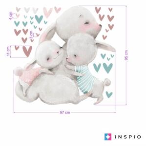 INSPIO-textilní přelepitelná samolepka - Dětské samolepky na zeď - Rodinka zajíčků se srdíčky