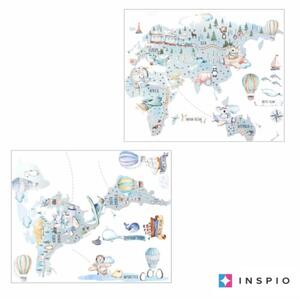 INSPIO-textilní přelepitelná samolepka - Dětské samolepky na zeď - Cestovatelská mapa světa pro kluky