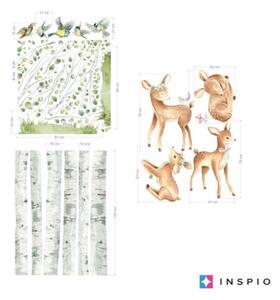 INSPIO-textilní přelepitelná samolepka - Dětské samolepky na zeď - Hravé srnky v březovém lese