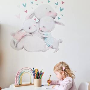 INSPIO-textilní přelepitelná samolepka - Dětské samolepky na zeď - Rodinka zajíčků se srdíčky