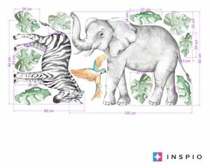 INSPIO-textilní přelepitelná samolepka - Dětské samolepky na zeď - Slon a zebra ze safari