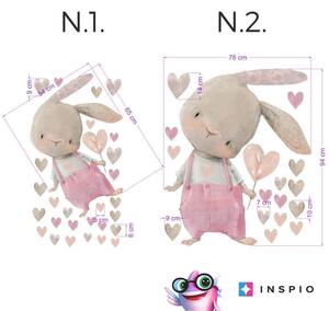 INSPIO-textilní přelepitelná samolepka - Samolepka na zeď - Růžový zajíček se srdíčkem