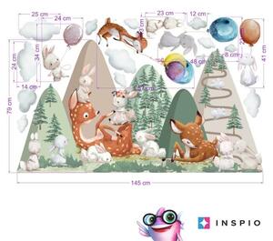 INSPIO-textilní přelepitelná samolepka - Samolepky na zeď pro děti - Kopce se srnky a zajíčky