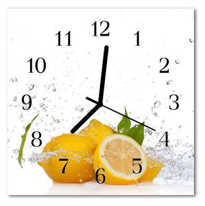 Nástenné skleněné hodiny citróny 30x30 cm