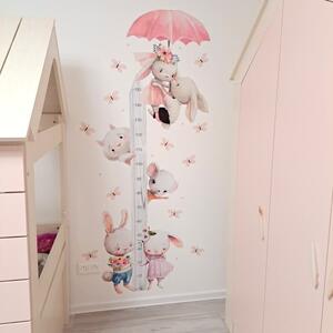 INSPIO-textilní přelepitelná samolepka - Dětský metr na zeď pro dívky - Akvarelové zajíčky