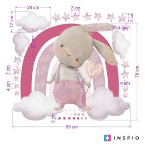 INSPIO-textilní přelepitelná samolepka - Samolepky na zeď - Zajíček a duha v růžových barvách