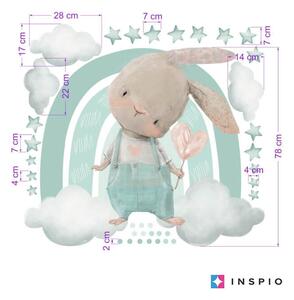 INSPIO-textilní přelepitelná samolepka - Samolepka na zeď pro děti - Zajíček s duhou v mentolové barvě