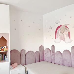 INSPIO-textilní přelepitelná samolepka - Samolepky na zeď - Zajíček a duha v růžových barvách