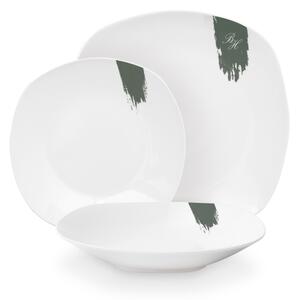 Jídelní sada talířů 18 ks Matte Green Collection bílá-zelená