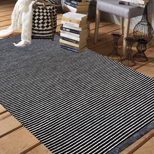 Makro Abra Kusový koberec pratelný DIAMOND 01 vodorovně pruhovaný protiskluzový černý bílý Rozměr: 160x230 cm