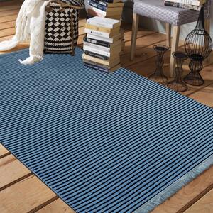 Makro Abra Kusový koberec pratelný DIAMOND 01 vodorovně pruhovaný protiskluzový modrý Rozměr: 160x230 cm