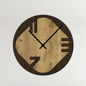 Dřevěné hodiny na stěnu TikTak Zvolte barvu dekoru: Wenge-Dub zlatý | Velikost hodin: 35x35 | Barva ručiček: Černé