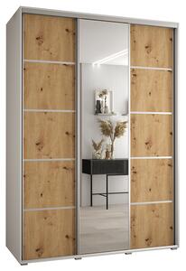 Šatní skříň s posuvnými dveřmi a zrcadlem DAVOS 5, 170cm | Bílá / DUB Artisan / stříbrné