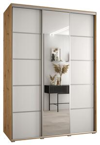Šatní skříň s posuvnými dveřmi a zrcadlem DAVOS 5, 170cm | DUB Artisan / bílá / stříbrné