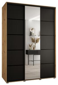 Šatní skříň s posuvnými dveřmi a zrcadlem DAVOS 5, 170cm | DUB Artisan/černá/černé pojezd