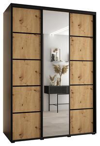 Šatní skříň s posuvnými dveřmi a zrcadlem DAVOS 5, 170cm | Černá / DUB Artisan / černé