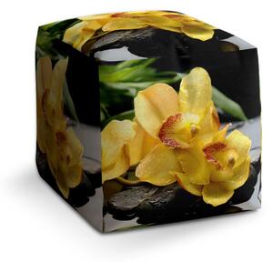 Sablio Taburet Cube Žluté orchideje - 40x40x40 cm