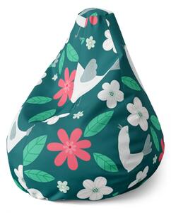 Sablio Sedací vak Pear Červené kvítí s ptáčky - 70 x 95 x 15 cm