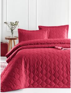 Tmavě červený přehoz přes postel se 2 povlaky na polštář z ranforce bavlny EnLora Home Fresh, 225 x 240 cm