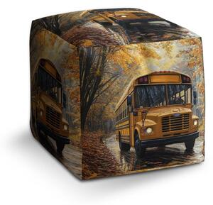 Sablio Taburet Cube Žlutý školní autobus - 40x40x40 cm