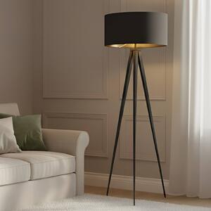 Lindby Stojací lampa Benik, trojnožka, textil, černá/zlatá, 153 cm, Černá, Obývací pokoj / jídelna, Textil / tkanina / hedvábí, Moderní