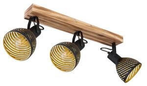 GLOBO 54660-3 LENNA stropní bodové svítidlo/spot s efektními štěrbinami 3xE27 černá, dřevo, zlatá