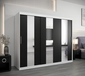 Skříň s posuvnými dveřmi DORA - šířka 250 cm, bílá / černá