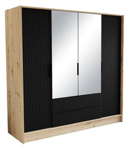 Šatní skříň NOREL, 200x200x51, dub artisan/černá