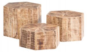 Set 3 konferenčních stolků z masivu Karibik mangové dřevo