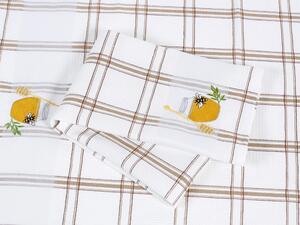 Dreamy Linens Kuchyňská utěrka, hnědé káro Med, bavlněná, vaflová s výšivkou, 45 x 70 cm