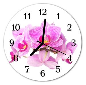 Skleněné hodiny kulaté orchideje fi 30 cm
