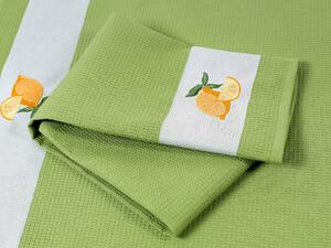 Dreamy Linens Kuchyňská utěrka, zelená Citron, bavlněná, vaflová s výšivkou, 45 x 70 cm