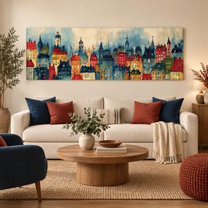 Obraz na plátně - Praha stověžatá, Věže, střechy, město FeelHappy.cz Rozměr obrazu (Šířka x Výška): 60 x 20 cm