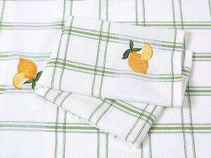 Dreamy Linens Kuchyňská utěrka, zelené káro Citron, bavlněná, vaflová s výšivkou, 45 x 70 cm