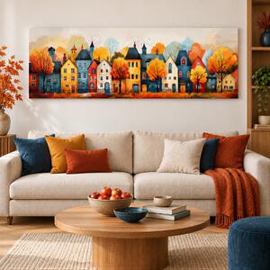 Obraz na plátně - Barevné městečko Preston FeelHappy.cz Rozměr obrazu (Šířka x Výška): 120 x 40 cm
