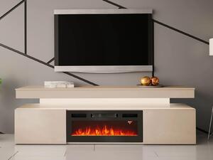 TV stolek s elektrickým krbem HYDA - pískový béžový + LED osvětlení ZDARMA