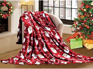 Červená vánoční mikroplyšová deka SANTA HOHO! Rozměr: 200 x 220 cm