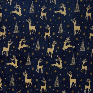 Tmavě modrá vánoční mikroplyšová deka GOLDEN DEER Rozměr: 160 x 200 cm