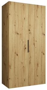 Šatní skříň MARBELLA 1 otočné dveře, tyč, police, 100×202×52, DUB Artisan / černé úchytky
