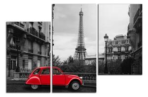 Obraz na plátně Červené auto v Paříži