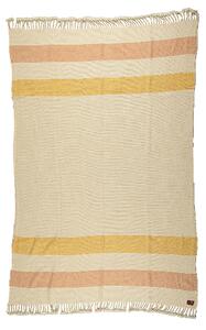Vlněná deka Perelika merino - bílá se žlutým a oranžovým pruhem, EXTRA JEMNÁ