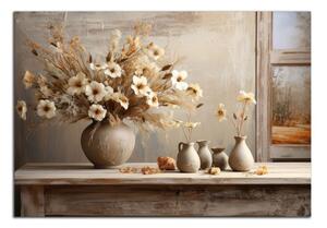 Obraz na plátně Váza s květy u okna