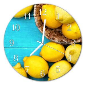 Nástenné skleněné hodiny citróny fi 30 cm