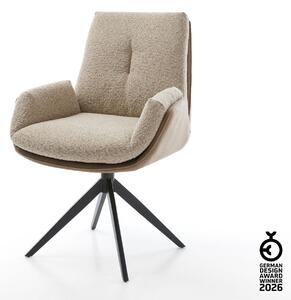 DELIFE Jídelní židle Clea-Flex kombinace materiálů tmavě béžová křížová podnož široká černá 360° otočná houpací funkce