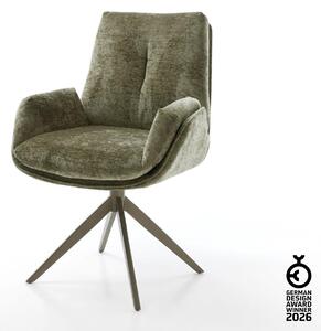 DELIFE Jídelní židle Clea-Flex žinylka olivová křížová podnož široká titanová barva 360° otočný houpací funkce