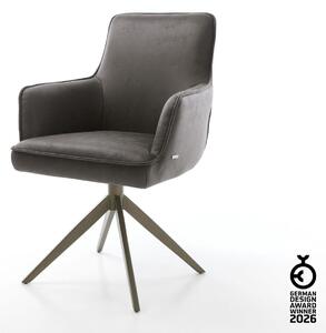 DELIFE Jídelní židle Heira-Flex s područkami mikrovlákno antracit vintage křížová podnož široká titanová barva 360° otočný houpací funkce taštičkové pružiny