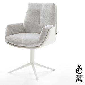 DELIFE Jídelní židle Clea-Flex kombinace materiálů pravá kůže bílá stříbrně šedá podnož ve tvaru kříže bílá 360° otočný houpací funkce