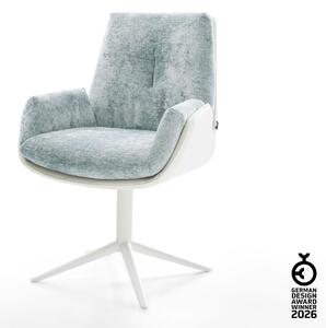 DELIFE Jídelní židle Clea-Flex kombinace materiálů pravá kůže bílá pastelově modrá podnož ve tvaru kříže bílá 360° otočný houpací funkce