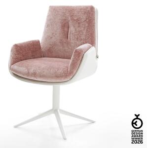 DELIFE Jídelní židle Clea-Flex kombinace materiálů pravá kůže bílá-růžová křížová podnož bílá 360° otočný houpací funkce